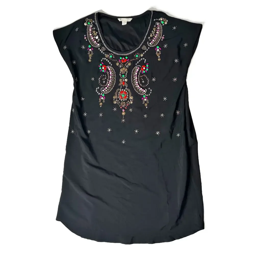 Anthropologie Yumi Chiaroscuro Beaded Shift Tunic Mini Dress size XL